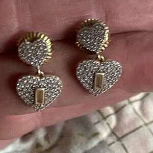 Gold and Silver Heart Drop Earrings